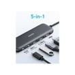 Kép 2/5 - ANKER USB HUB, 322 5-in-1, USB-C Hub, 4K HDMI, 2xUSB-A, PD-IN 100W, USB-C 5Gbps, fekete - A8355H11