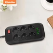 Kép 5/5 - COLORWAY Hálózati elosztó, CW-CHE64B, 6 dugalj, 4xUSB, 2m, fekete