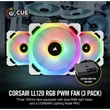 Kép 3/5 - CORSAIR Rendszerhűtő Ventilátor, LL120 RGB + Lighting Node PRO Kontroller + HUB, 12cm, fehér, 3db/csomag