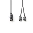 Kép 2/3 - Nedis COTH22200GY30 félprofi audio kábel, 3,5mm sztero jack dugó - 2 x RCA dugó, 3m, rugalmas