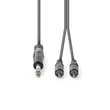Kép 2/3 - Nedis COTH23300GY15 félprofi XLR audio kábel, 6,35mm sztereo jack dugó - 2x RCA dugó, 1,5m