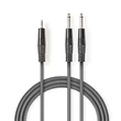Kép 1/3 - Nedis COTH23200GY15 félprofi audio kábel, 3,5mm sztero jack dugó - 2 x 6,35mm mono jack dugó, hossz 1.5m, rugalmas