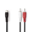 Kép 2/3 - Nedis CAGB24020BK02 sztereo audio kábel, 1x RCA aljzat - 2x RCA dugó, 0,20m