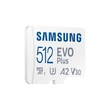Kép 3/5 - SAMSUNG Memóriakártya, EVO Plus microSDXC kártya, 512GB, UHS-1, U3, V30, A2, + SD Adapter, R160/W