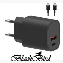 BLACKBIRD Hálózati Adapter T131 25W + Type-C kábel 1m, Fekete