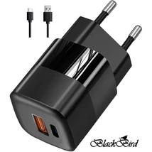 BLACKBIRD Hálózati Adapter ZCD-015B-AC GAN 33W + USB/Type-C kábel 1m, Fekete