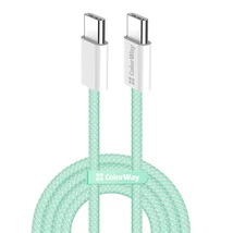 COLORWAY Kábel Type-C CW-CBPDCC061-G, fonott pamut, PD Fast Charging 60W, 3,0A 1M zöld