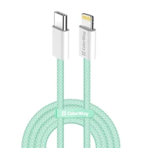COLORWAY Kábel Type-C CW-CBPDCL061-G, Apple Lightning, fonott pamut, PD 27W, 1M zöld