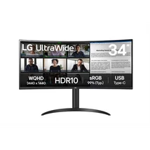 LG ívelt monitor 34" 34WR55QK, 3440x1440, 21:9, 300cd/m2, 5ms, HDMIx2/DisplayPort/USB-C