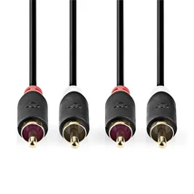 Nedis CABW24200AT100 sztereo audió kábel 2x RCA férfi,  2x RCA férfi, Aranyozott,  10 m , kerek,  Antracit