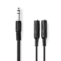 Nedis CCAGB23110BK02 sztereo audio kábel, 6,35 mm sztereo jack dugó - 2x 6,35 mm jack aljzat, 0,20m