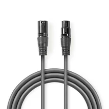 Nedis COTH15012GY50 DMX adapter kábel, XLR 3 tűs dugó, XLR 3 tűs anya,  Nikkelezett, 5 m,  kerek, PVC, Sötétszürke