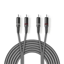 Nedis COTH24200GY30 sztereo audio kábel, 2x RCA dugó,  2x RCA dugó, Nikkelezett,  3 m, rugalmas