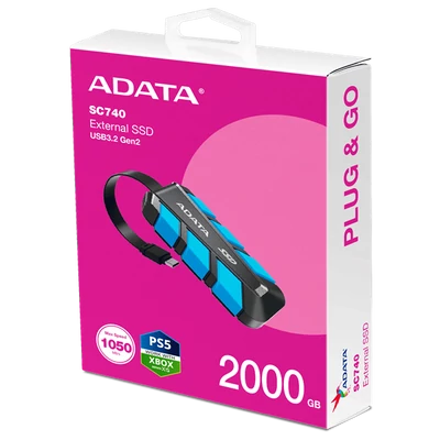 ADATA SSD Külső USB 3.2 2TB SC740, Kék