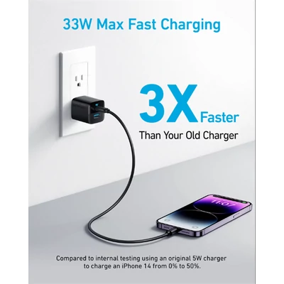 ANKER Hálózati Töltő, 323, 33W, USB-C, USB-A, EU, fekete -  A2331G11
