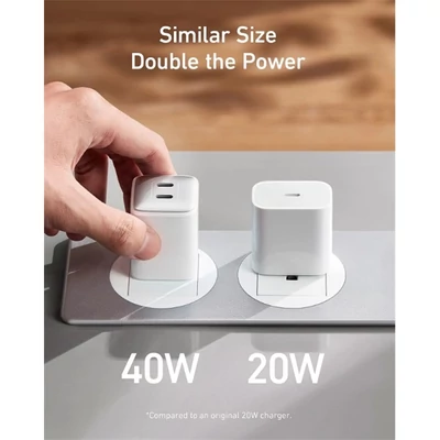 ANKER Hálózati Töltő, PowerPort III Nano PRO, 40W, 2xUSB-C, EU, fehér - A2038G21