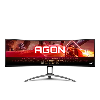 AOC Ívelt Gaming 165Hz monitor 48,8" AG493UCX2, 5120x1440 32:9, 400cd/m2, 1ms, HDMIx3/DisplayPort/USBx3