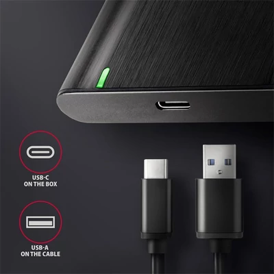 AXAGON EE25-A6C USB-C csavar nélküli külső ház 2, 5" HDD/SSD, fekete