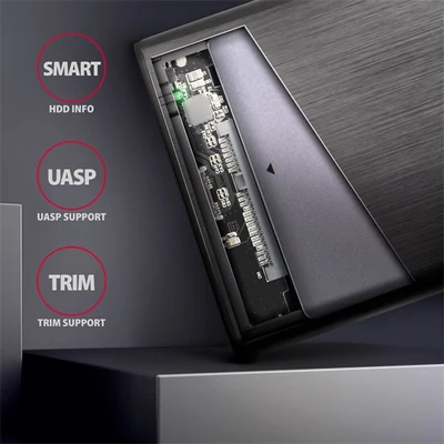 AXAGON EE25-A6M USB 3.2 csavar nélküli külső ház alumínium 2, 5" HDD/SSD, fekete