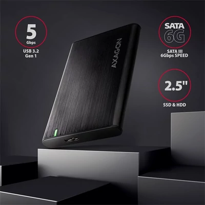 AXAGON EE25-A6M USB 3.2 csavar nélküli külső ház alumínium 2, 5" HDD/SSD, fekete