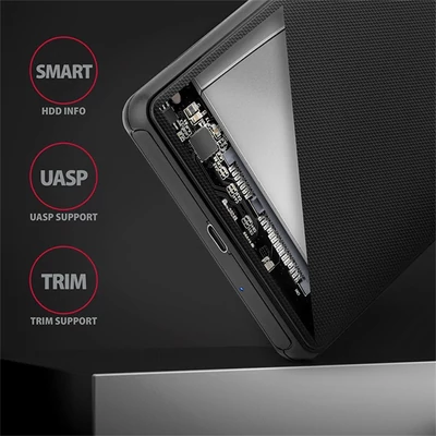 AXAGON EE25-SLC USB-C csavar nélküli külső ház HDD/SSD, fekete