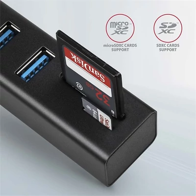 AXAGON HMA-CR3A 3 portos USB 3.2 HUB kártyaolvasóval, fekete