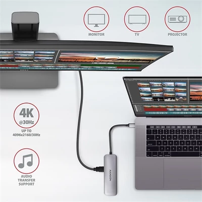 AXAGON HMC-5 SuperSpeed USB-C COMBO 5in1 USB Hub, ezüst