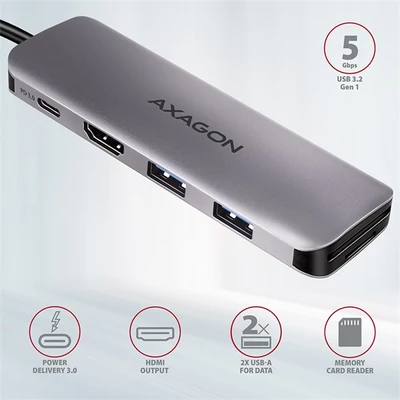 AXAGON HMC-5 SuperSpeed USB-C COMBO 5in1 USB Hub, ezüst