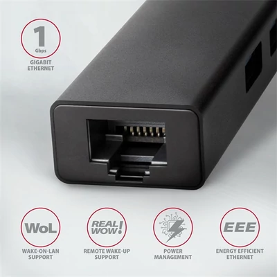 AXAGON HMC-GL3A USB-C 3portos USB hub és gigabit Ethernet RJ45 LAN, fekete