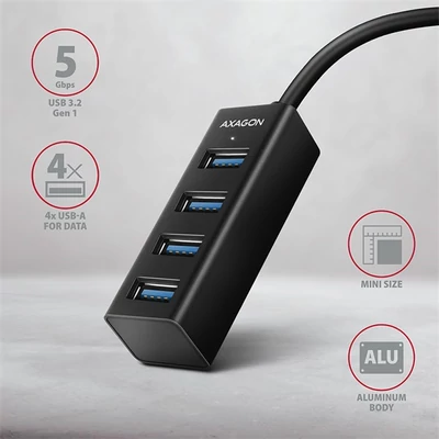 AXAGON HUE-M1C USB 3.2 Type-C 4 portos hub, fekete