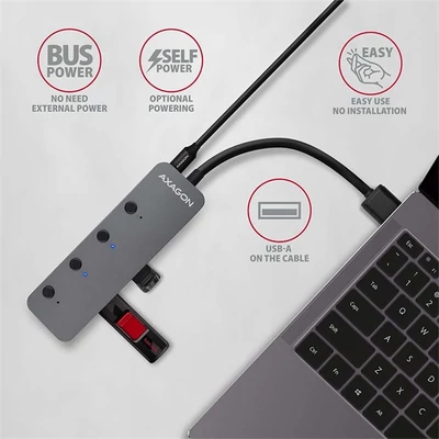 AXAGON HUE-MSA USB 3.2 Type-C 4 portos hub, ezüst
