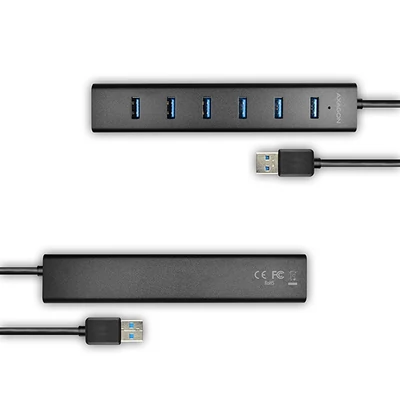 AXAGON HUE-SA7BP USB3.0 CHARGING HUB (Hétportos USB 3.0 hub gyors töltési támogatással. AC adapter a csomagban. Fekete)