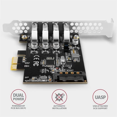 AXAGON PCEU-43RS PCIe Controller 4x SuperSpeed USB bővítő kártya