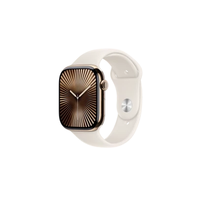Apple Watch S10 Cellular 46mm Gold Titanium Case with Starlight Sport Band - S/M