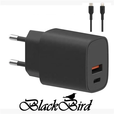 BLACKBIRD Hálózati Adapter T131 25W + Lightning kábel 1m, Fekete