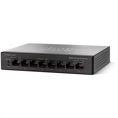 CISCO Switch 8x100Mbps (4xPOE), Asztali, Műanyag házas - SF110D-08HP-EU