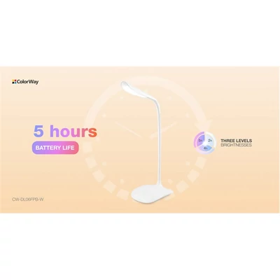 COLORWAY Asztali LED lámpa beépített akkumulátor, flexibilis, 5500-6000k, 115 lm, fehér (CW-DL06FPB-W)