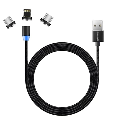 COLORWAY Kábel, Cable 3in1 (Lightning+MicroUSB+Type-C) Magnetic 2.4A 1M black (CW-CBUU020-BK)