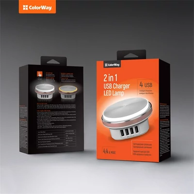 COLORWAY LED Lámpa & USB töltő, CW-CHL44A, 4xUSB, 4.4A, 1,5m, fehér