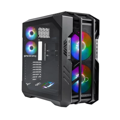 COOLER MASTER Ház ATX HAF 700 + 5db Ventilátor + ARGB Gen2 Kontroller + HUB, Tápegység nélkül, Üvegfalú, fekete
