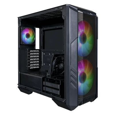 COOLER MASTER Ház Midi ATX HAF 500 ARGB + 4db Ventilátor, Tápegység nélkül, Üvegfalú, fekete