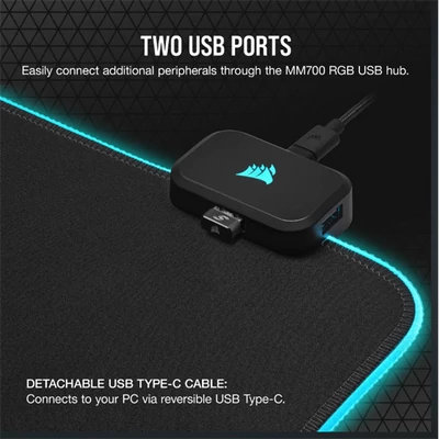 CORSAIR Egérpad MM700 RGB Extended Gaming, 930x400mm, fekete