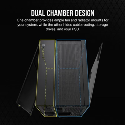 CORSAIR Ház 6500D AIRFLOW Dual Chamber, Tápegység nélkül, Edzett Üveg, fekete