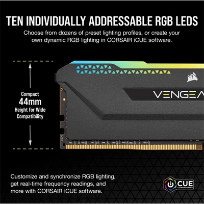 CORSAIR Memória VENGEANCE RGB PRO DDR4 16GB 3200MHz C16 (Kit of 2), fekete