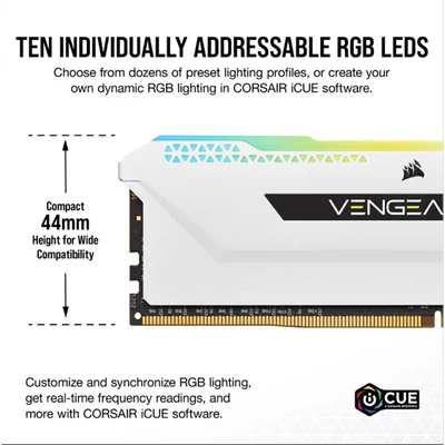 CORSAIR Memória VENGEANCE RGB PRO DDR4 32GB 3600MHz C18 SL (Kit of 2), fehér