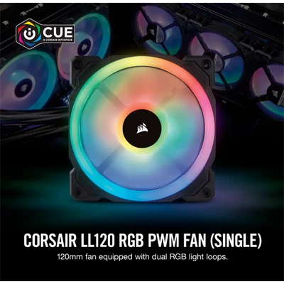 CORSAIR Rendszerhűtő Ventilátor, LL120 RGB LED, 12cm, fekete