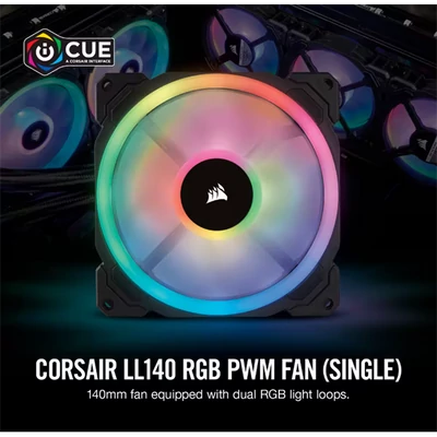CORSAIR Rendszerhűtő Ventilátor, LL140 RGB, 14cm, fekete