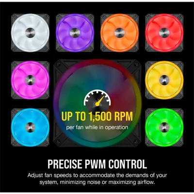 CORSAIR Rendszerhűtő Ventilátor, iCUE QL120 RGB + Lighting Node CORE Kontroller, 12cm, fekete, 3db/csomag