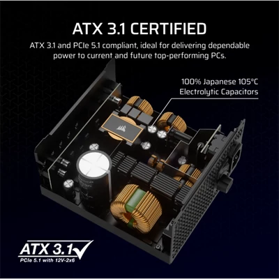 CORSAIR Tápegység Moduláris, RM1000x, 1000W, ATX3.1, PCIe5.1, 14cm, Cybenetics Gold