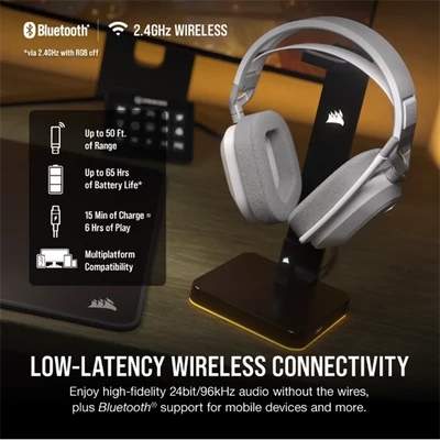 CORSAIR Vezeték Nélküli Headset, HS80 MAX RGB WIRELESS Gaming, Dolby Atmos hangzás, fehér